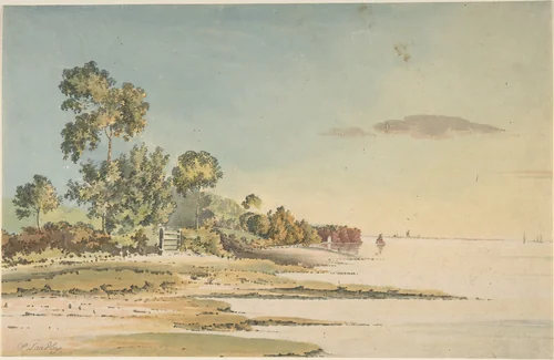 Landscape on a Bay by anonymous, drawing, 1800-1900