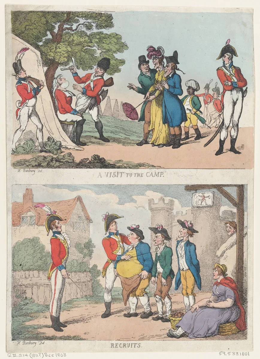 A Visit to the Camp, and Recruits by Thomas Rowlandson, print, 1811