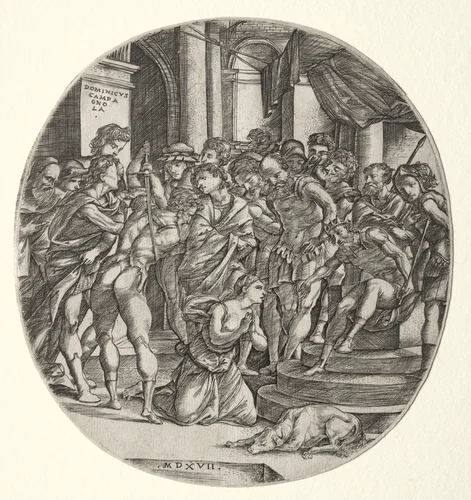 Beheading of Saint Catherine by Domenico Campagnola, print, 1517