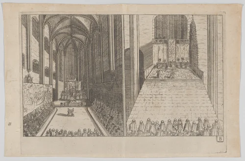 Plate B: Election and Coronation of Emperor Maximilian II by anonymous, print, 1612