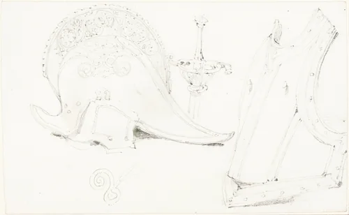Study of a Helmet, Breastplate, and Rapier by Joseph Nash, drawing, 1808-1878
