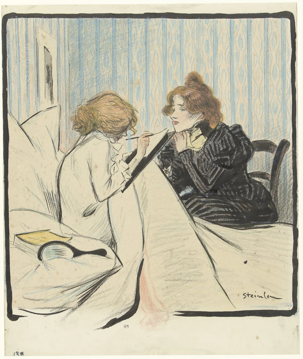 Twee vrouwen in een slaapvertrek by Théophile Alexandre Steinlen, drawing, 1892-1897