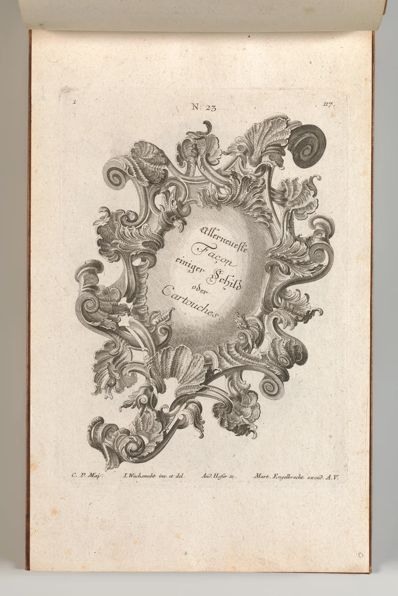 Design for a Cartouche, Plate 1 from 'Allerneueste Façon einiger Schild oder Cartouches' by Andreas Hofer, book, 1750-1756