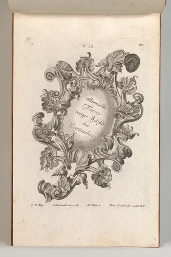 Design for a Cartouche, Plate 1 from 'Allerneueste Façon einiger Schild oder Cartouches' by Andreas Hofer, book, 1750-1756