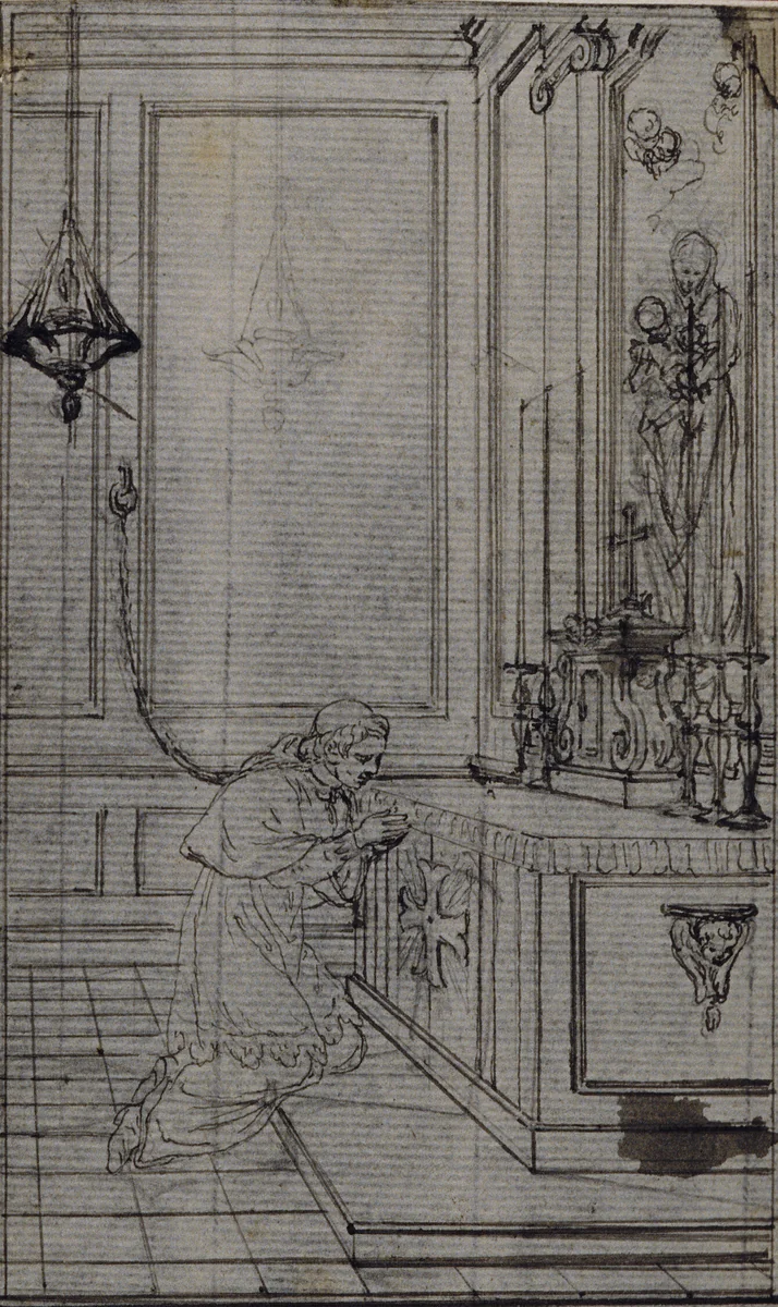 Study for Vignette in Abbé Dinouart's "Vie du Venerable don Juan de Palafox", p. 256 by Hubert François Gravelot, drawing, 1757-1773