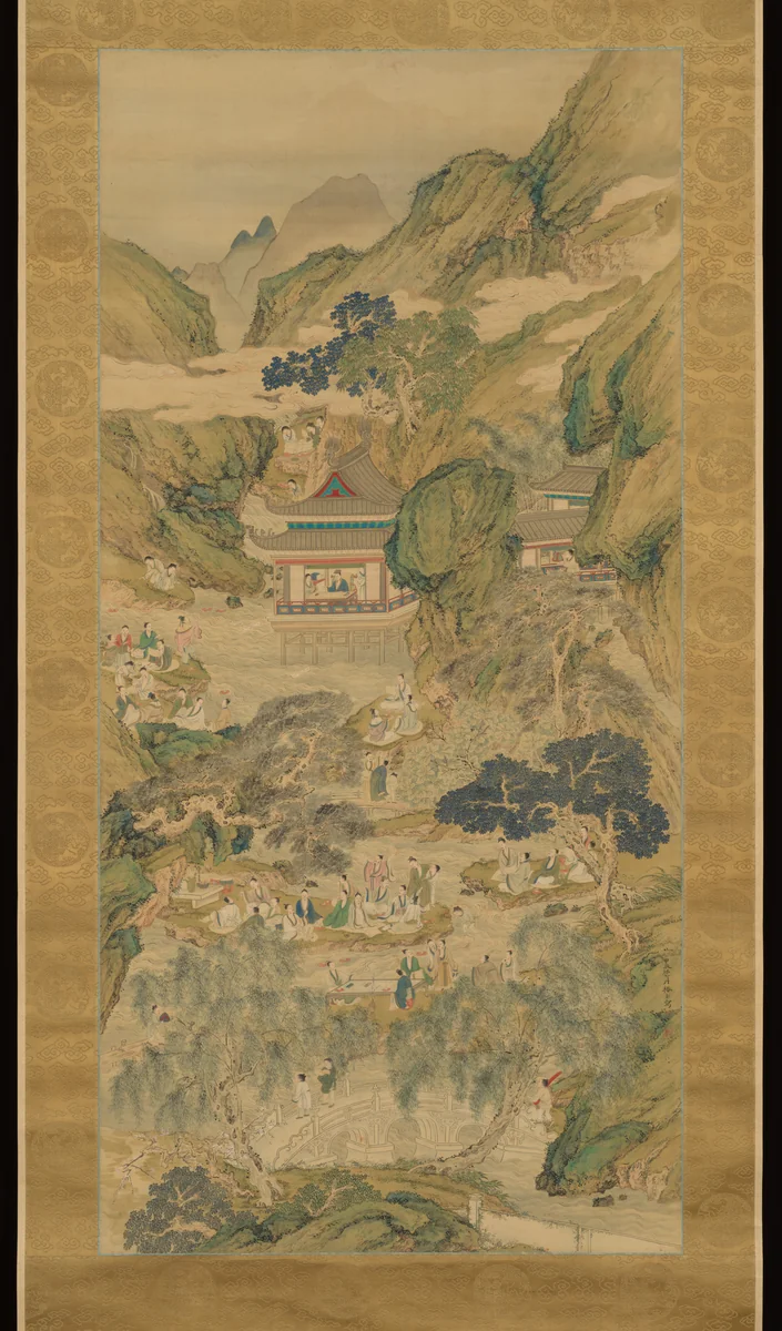 Orchid Pavilion Gathering in Blue and Green by Tsubaki Kakoku, painting, 1844