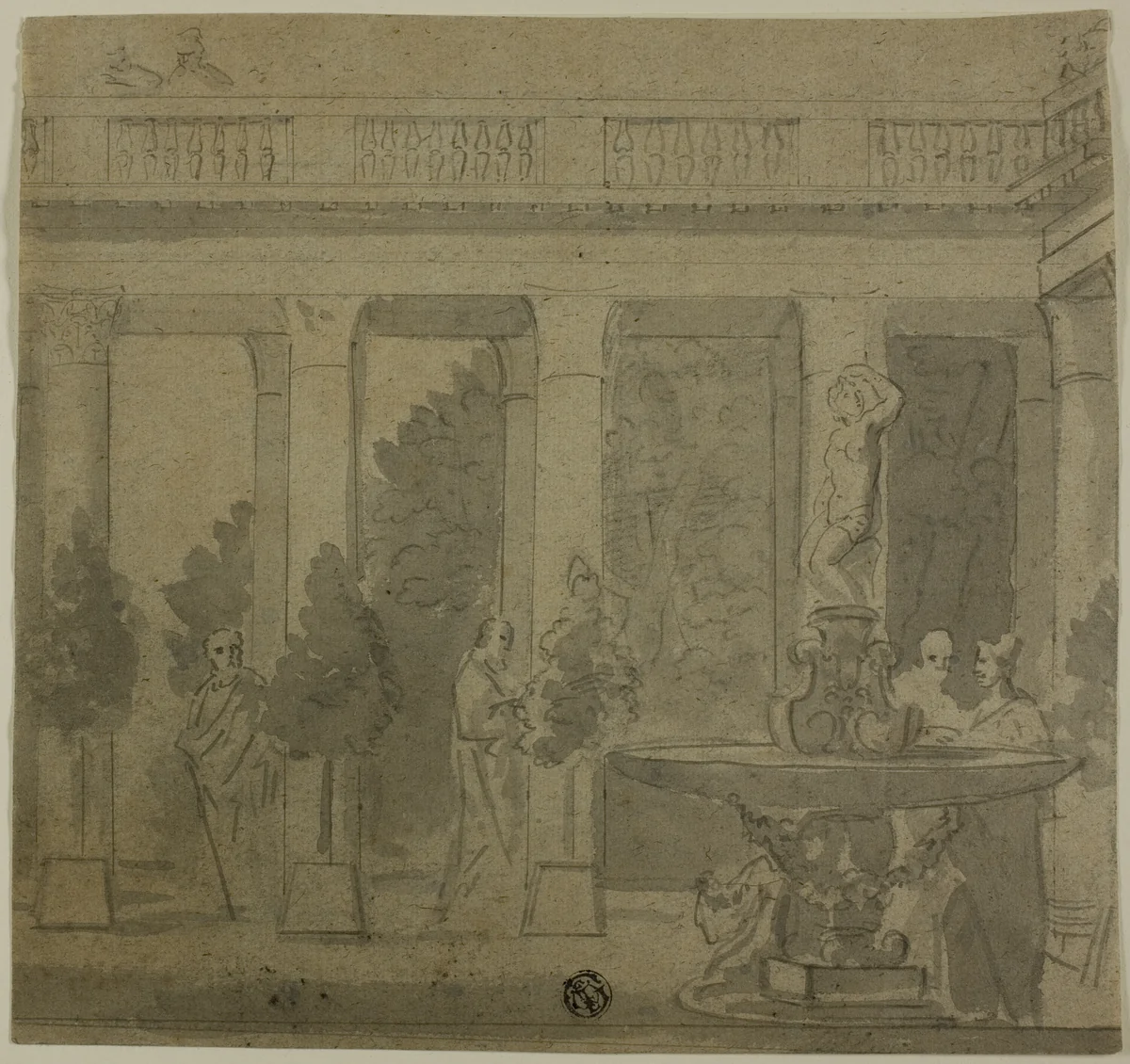 Classical Interior Scene by Unknown Artist, drawing, 1700-1799