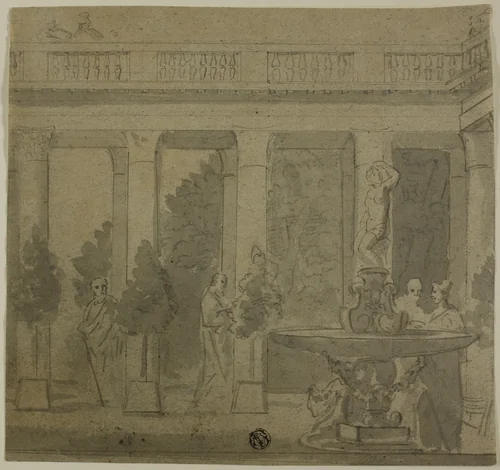 Classical Interior Scene by Unknown Artist, drawing, 1700-1799