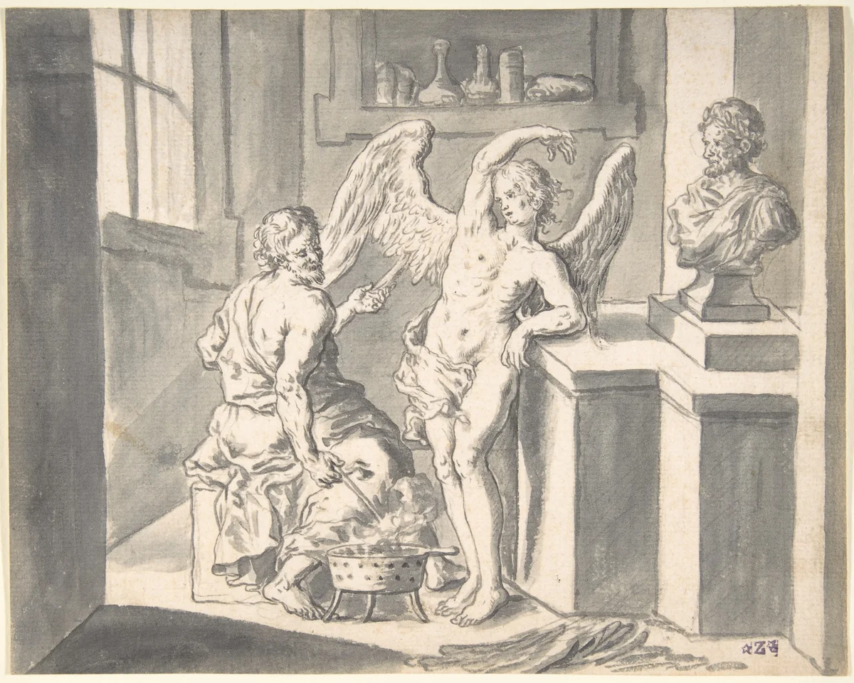 Daedalus Forming the Wings of Icarus out of Wax by Franz Xaver Wagenschön, drawing, 1726-1790