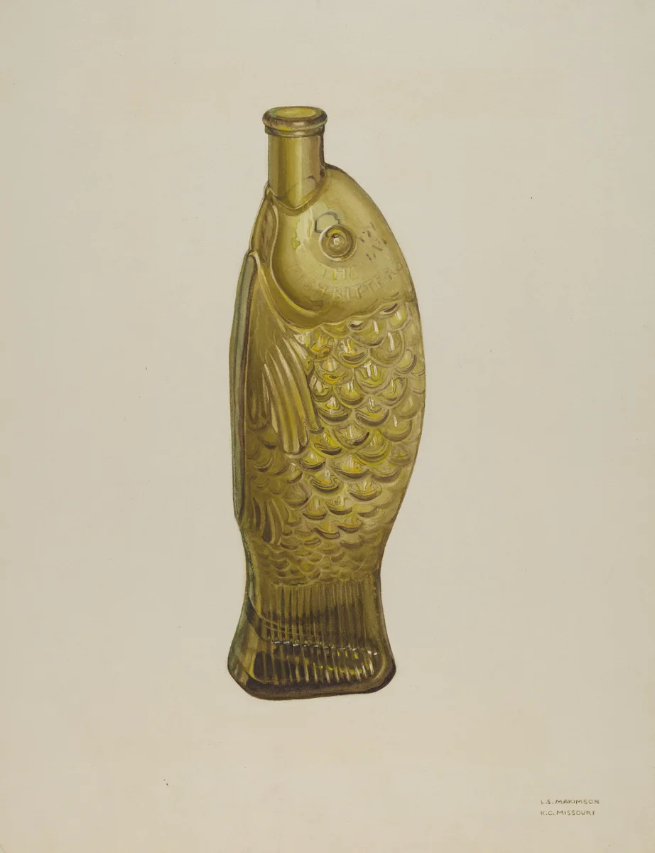 "Fish Bitters" Bottle by Lorraine S. Makimson, index of american design, 1935-1942