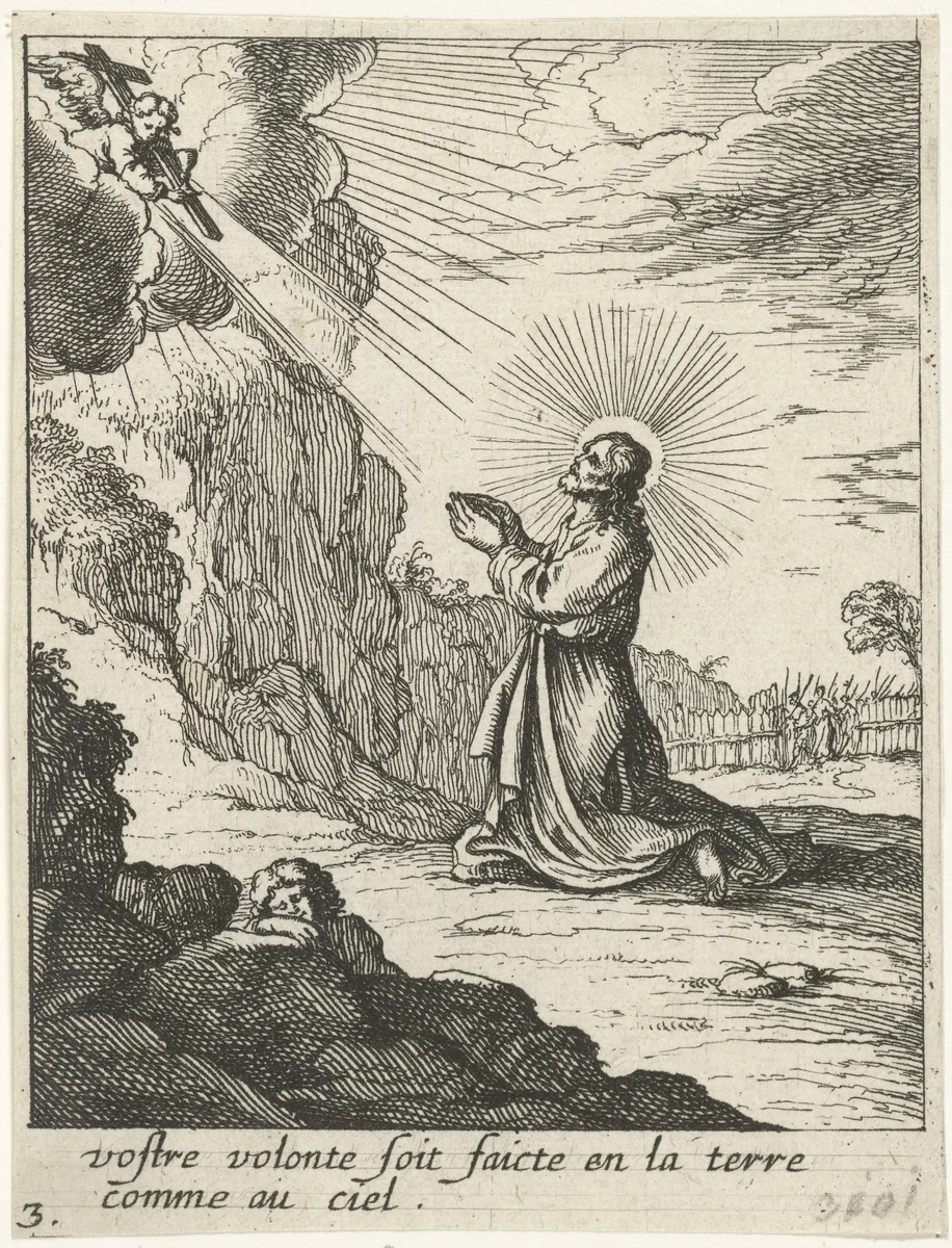 Christus in de Hof van Olijven by Albert Flamen, print, 1648