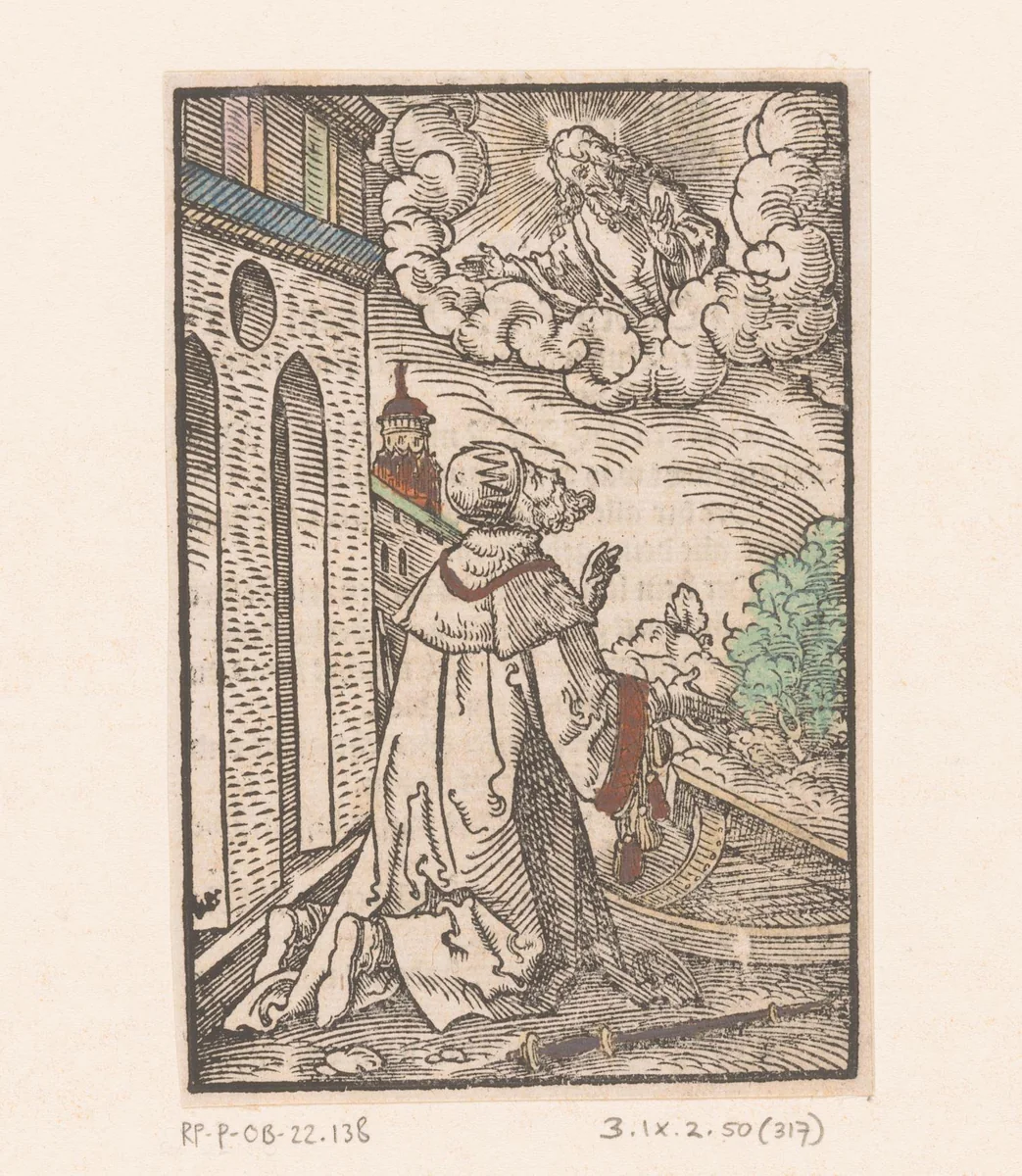 Koning David in gebed by Unknown, print, 1552