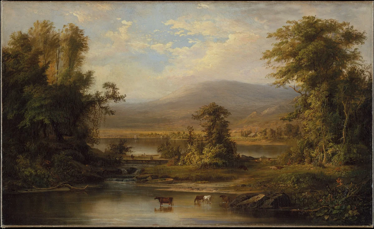 Landscape with Cows Watering in a Stream by Robert S. Duncanson, artwork, 1871