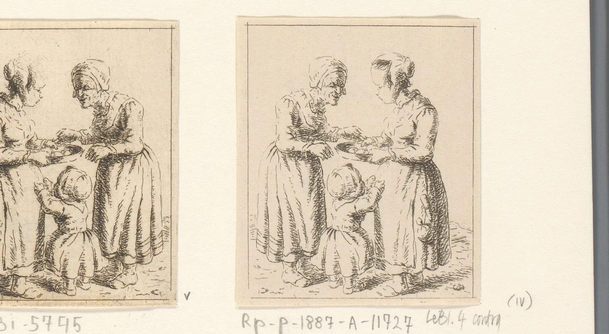 Twee vrouwen met een kind by Christina Chalon, print, 1758-1808