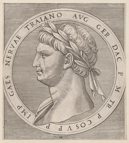 Nerva, from The Twelve Caesars, from "Speculum Romanae Magnificentiae" by Marcantonio Raimondi, print, 1495-1539