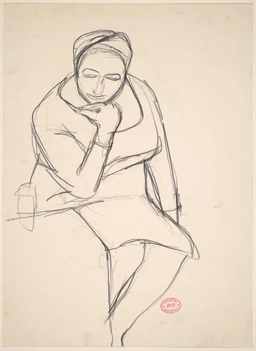 Untitled [seated woman resting her chin on her hand] by Richard Diebenkorn, drawing, 1955-1967