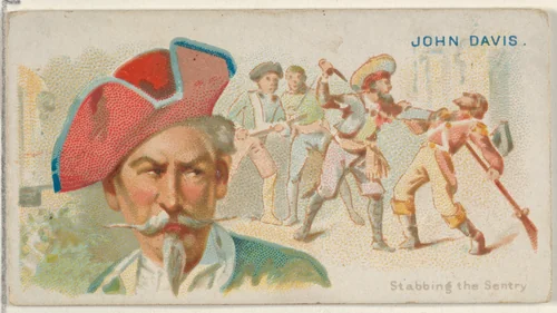 John Davis, Stabbing the Sentry, from the Pirates of the Spanish Main series (N19) for Allen & Ginter Cigarettes by Allen & Ginter, print, 1886-1891