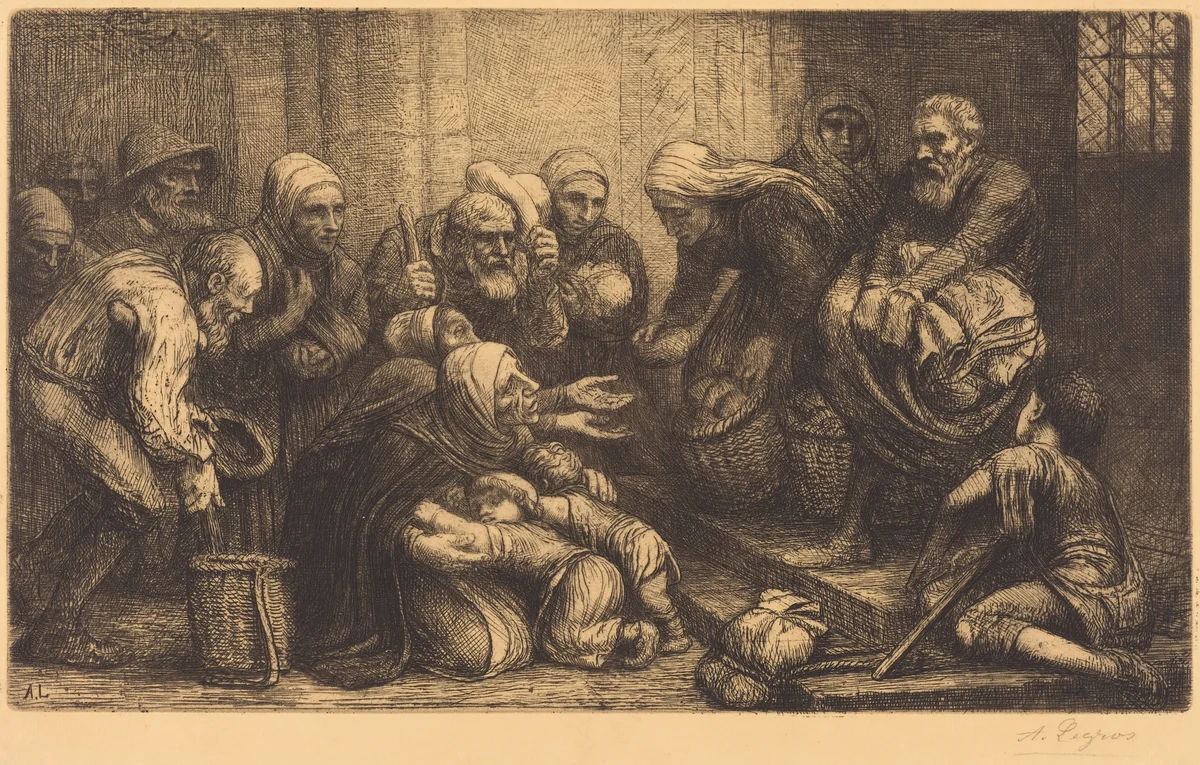 Beggars of Brussels (Les mendiants de Bruges) by Alphonse Legros, print, 1837-1911