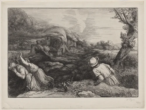 The Village in Flames (L'Incendie du Hameau) by Alphonse Legros, print, 1893-1894
