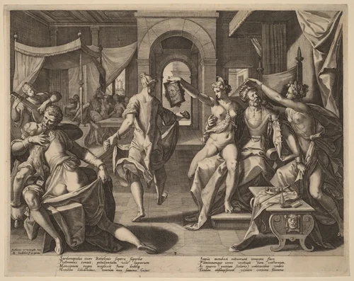 Sardanapalus among the Concubines by Raphael Sadeler I, print, 1589