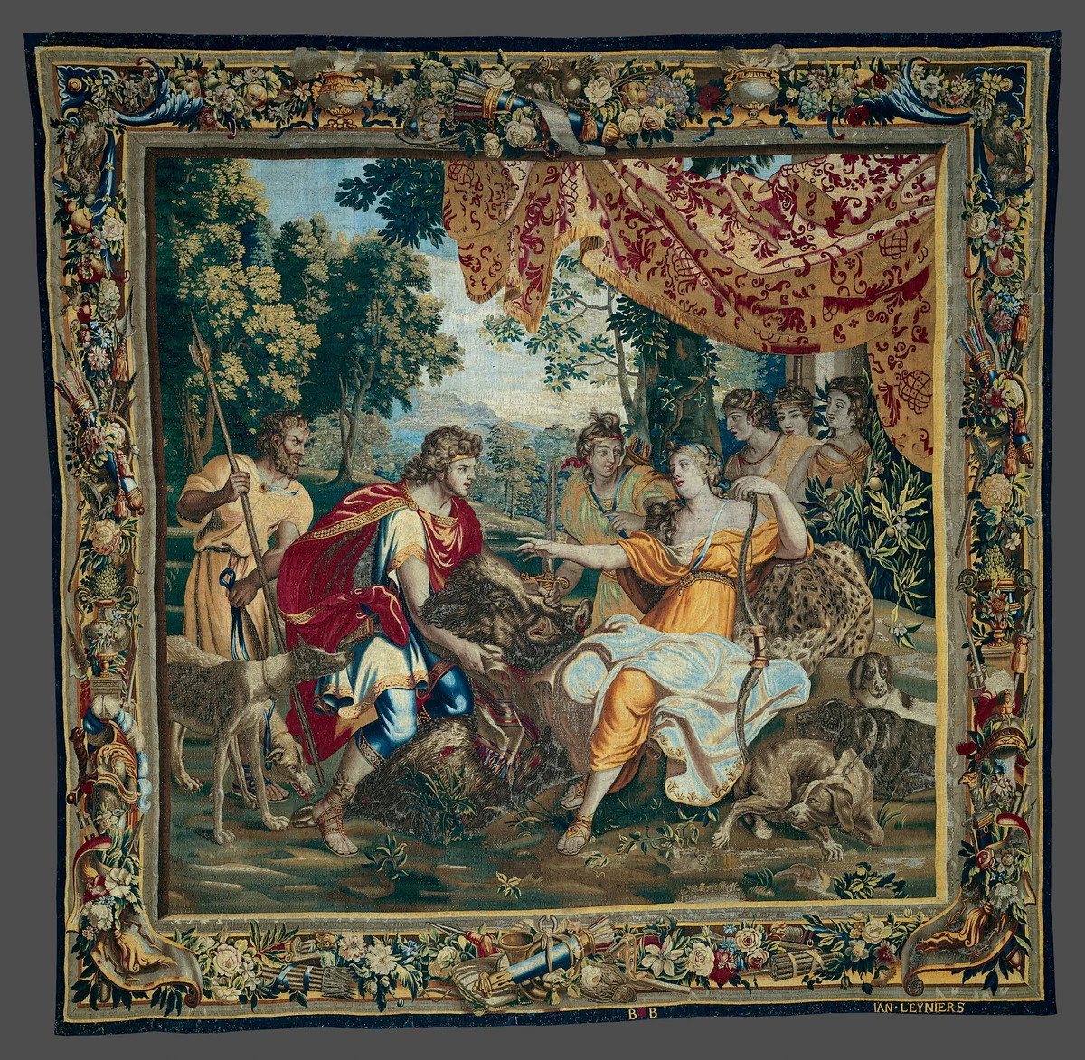 The Offering of the Boar's Head, from The Story of Meleager and Atalanta by Charles Le Brun, textile, 1673-1686