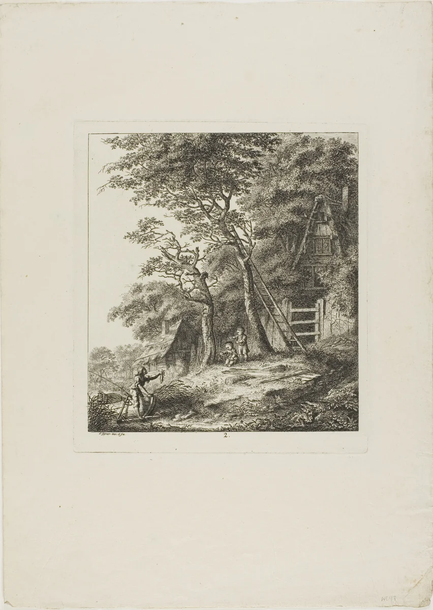 Fishermen with Children, plate two from Paysages Dédiés à M. Warelet by Salomon Gessner, print, 1764