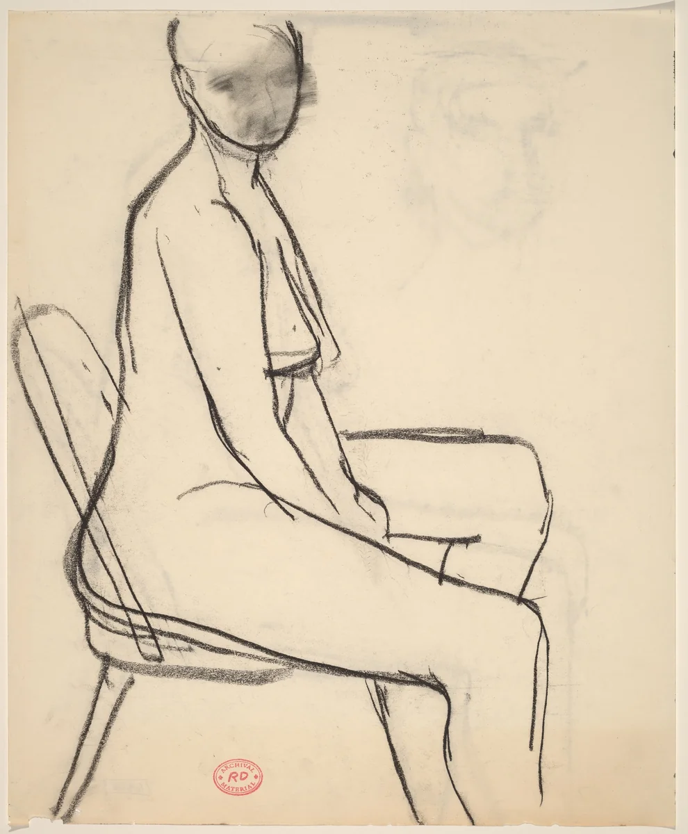 Untitled [seated female nude: side view] by Richard Diebenkorn, drawing, 1955-1967