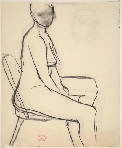 Untitled [seated female nude: side view] by Richard Diebenkorn, drawing, 1955-1967