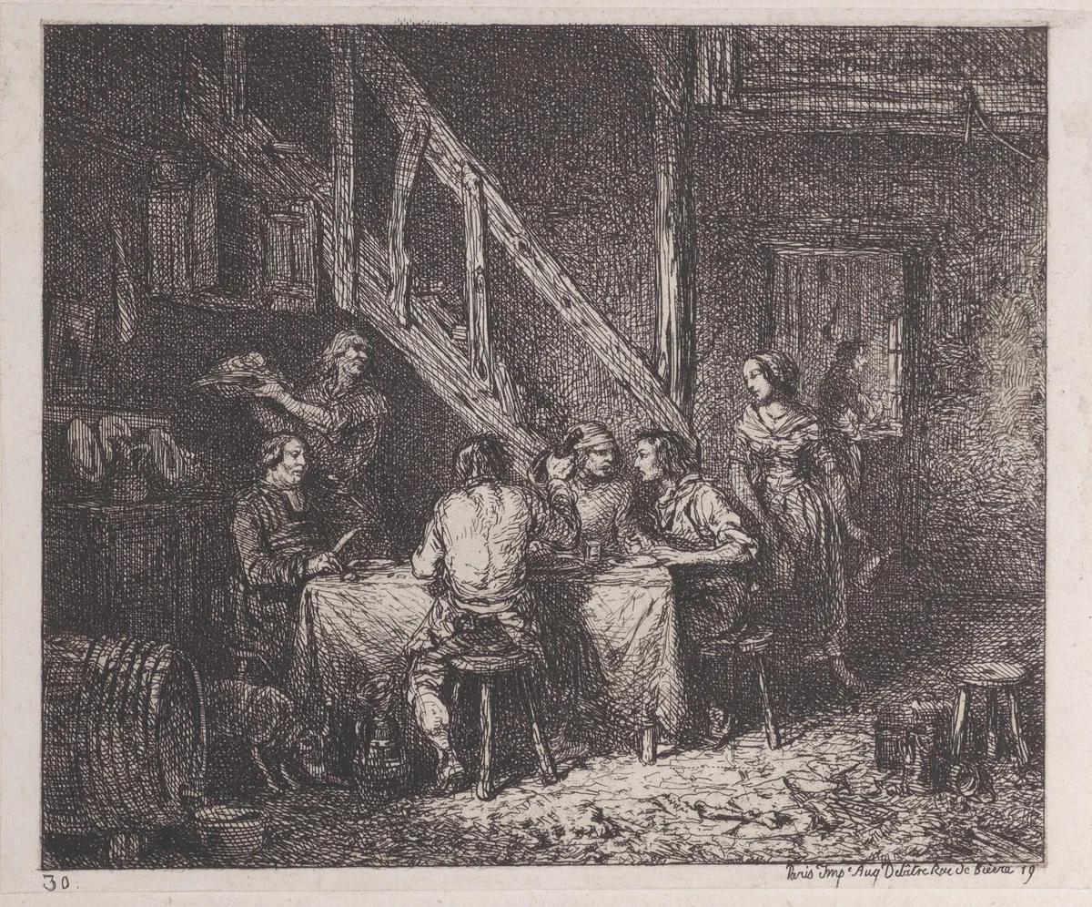 Peasants Eating by Charles Jacque, print, 1813-1894