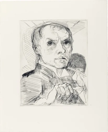 Self-Portrait with Stylus (Selbstbildnis mit Griffel) from Faces (Gesichter) by Max Beckmann, print, 1916