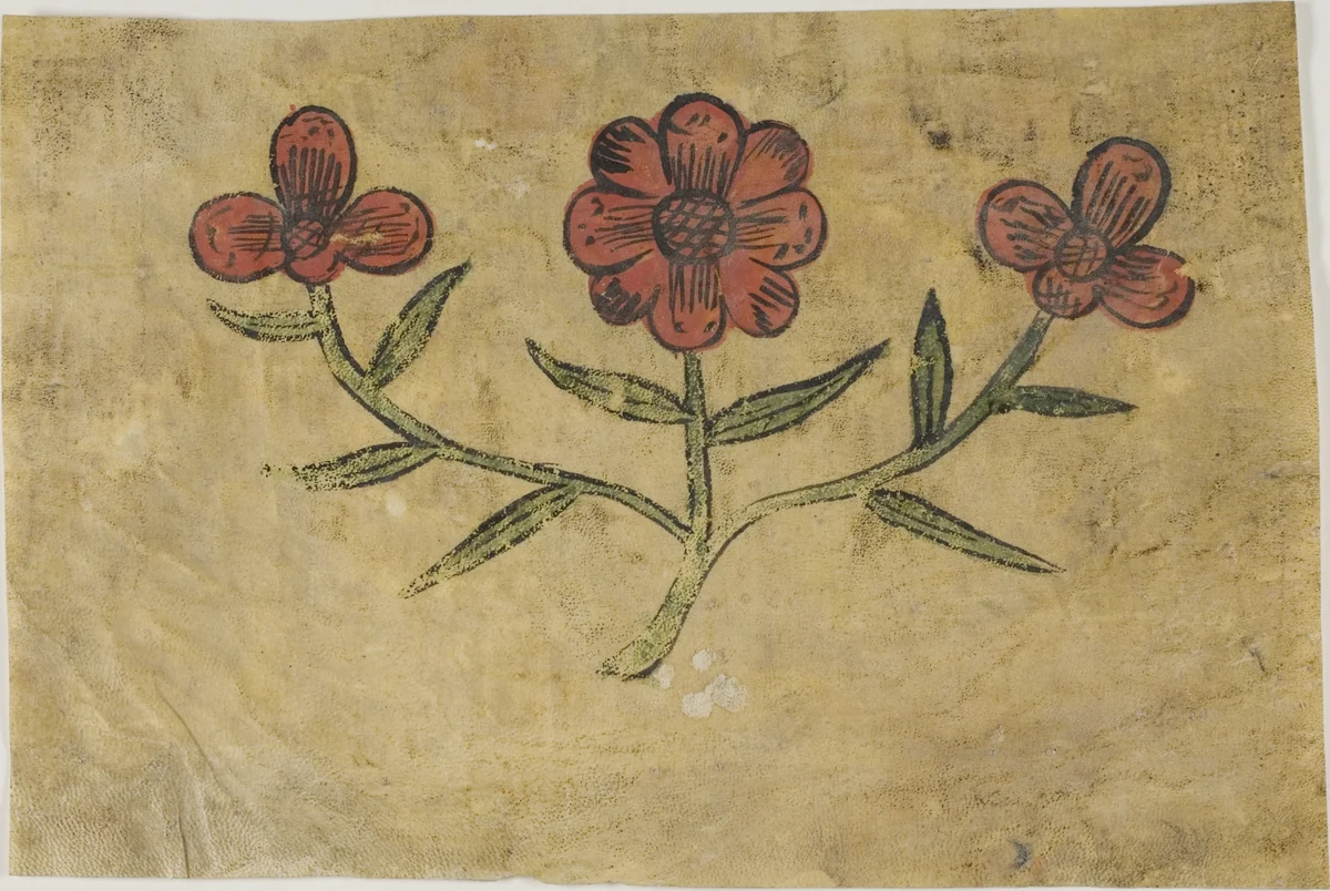 Manuscript Cutting with Flowers by European, painting, 1300-1500