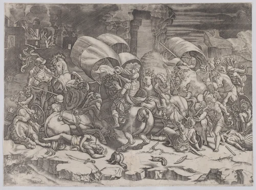 Battle with a Cutlass by Agostino Veneziano, print, 1530-1531