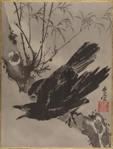 Crow on a Branch by Kawanabe Kyōsai (河鍋暁斎), painting, 1877-1897