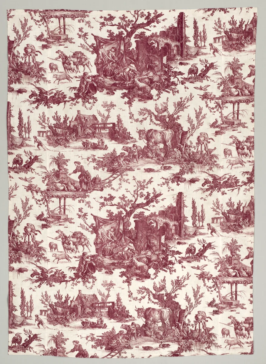 Strip of Copperplate Printed Cotton with "Les plaisirs de la ferme" Design by Christophe Philippe Oberkampf, textile, 1785-1790