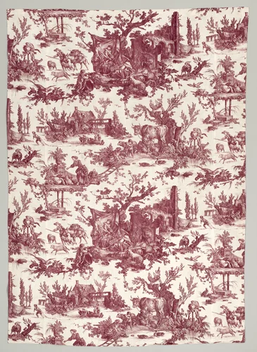 Strip of Copperplate Printed Cotton with "Les plaisirs de la ferme" Design by Christophe Philippe Oberkampf, textile, 1785-1790
