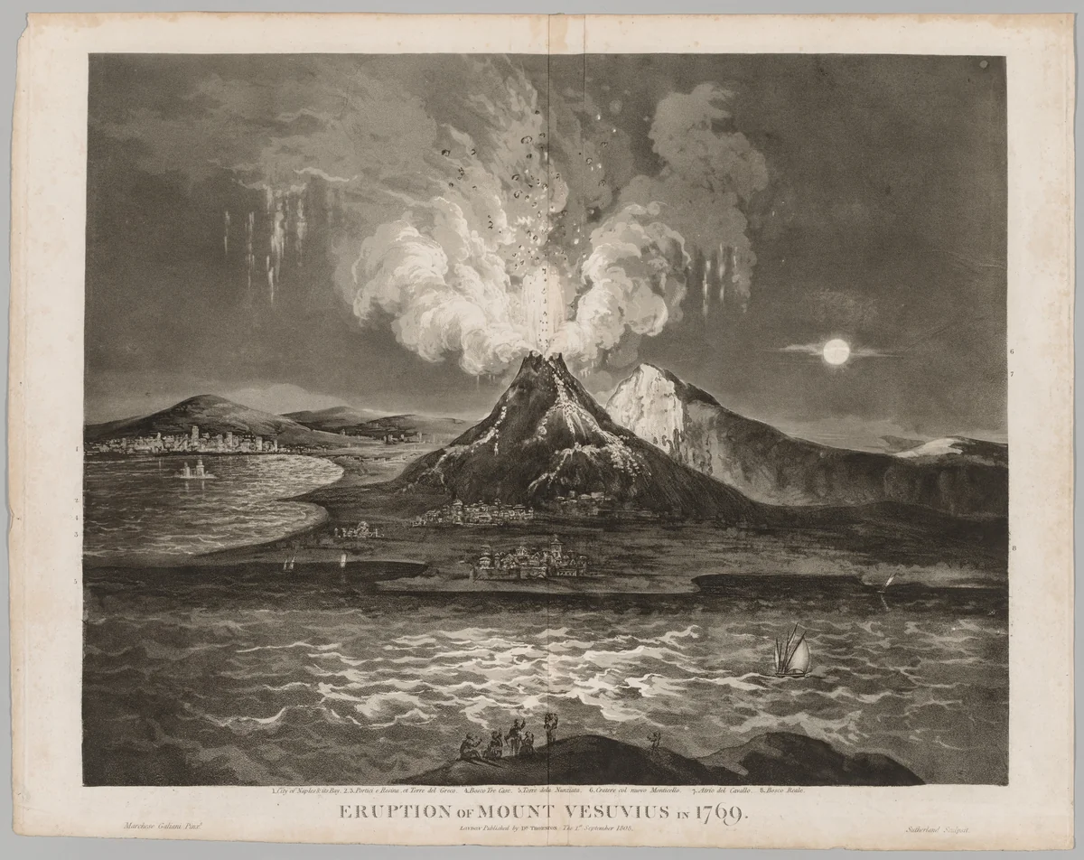 Eruption of Mount Vesuvius in 1769 by Thomas Sutherland, print, 1803-1813