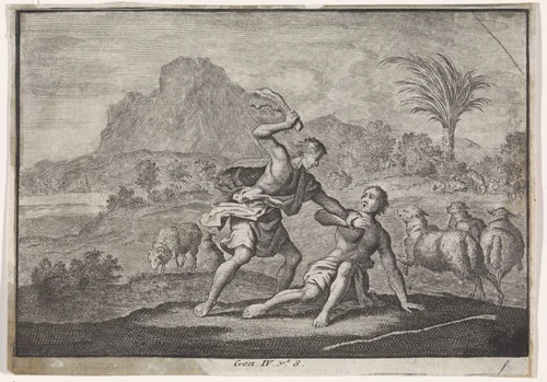 Kaïn doodt Abel by Jan Luyken, print, 1703-1762