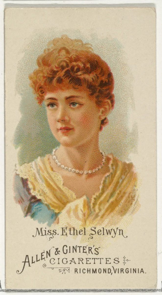 Miss Ethel Selwyn, from World's Beauties, Series 1 (N26) for Allen & Ginter Cigarettes by Allen & Ginter, print, 1888