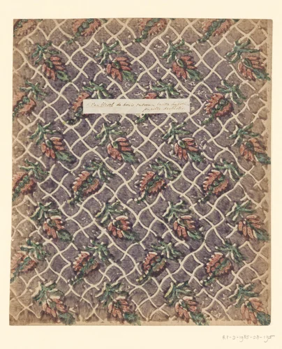 Blad met strooipatroon van bloem met blad in uitgespaard ruitenpatroon by anonymous, other, 1750-1900