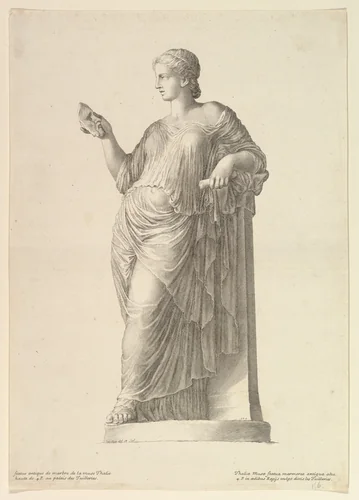 Ancient Statue of the Muse Thalia by Claude Mellan, print, 1669