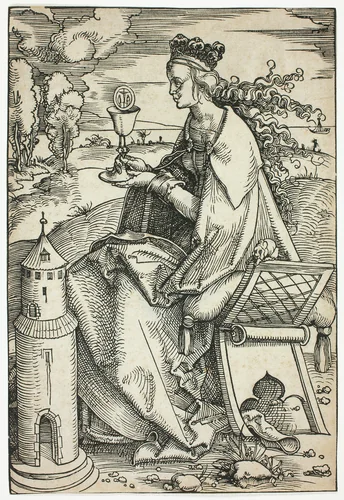 Saint Barbara by Hans Baldung Grien, print, 1500-1507