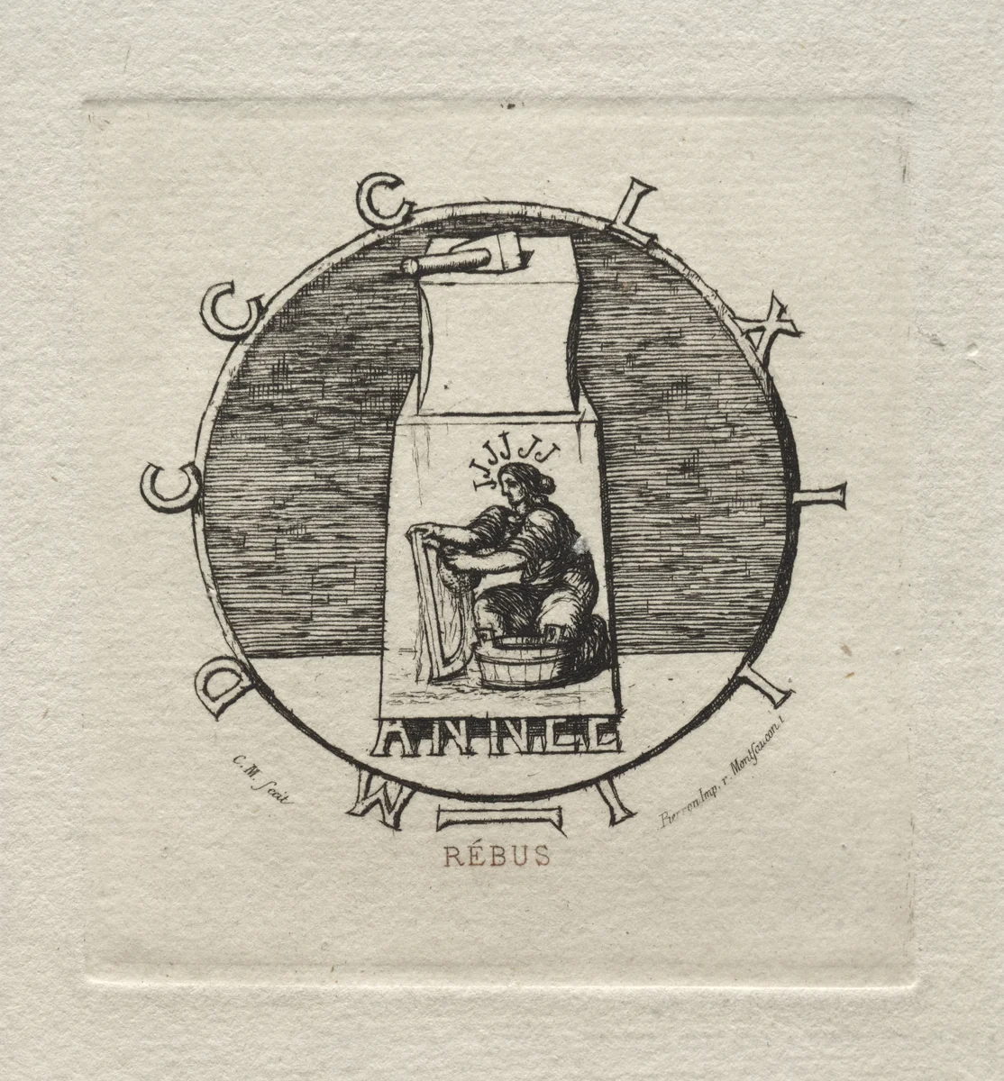 Rebus: "Here lies the ancient vendetta" by Charles Meryon, print, 1863