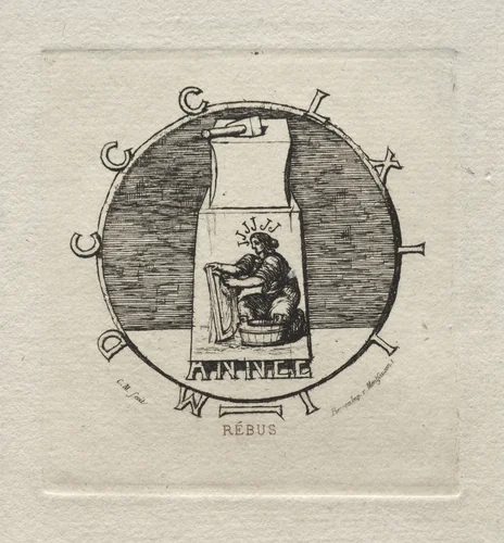 Rebus: "Here lies the ancient vendetta" by Charles Meryon, print, 1863