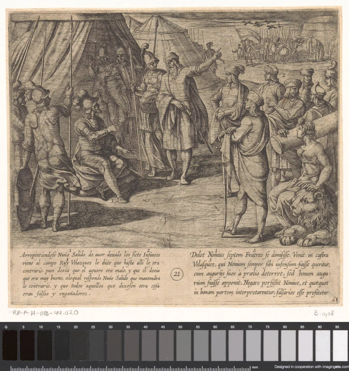 Nuño Salido houdt vol dat de voortekenen slecht zijn terwijl Ruy Velazquez zegt dat ze goed zijn by Antonio Tempesta, print, 1612