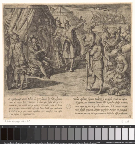 Nuño Salido houdt vol dat de voortekenen slecht zijn terwijl Ruy Velazquez zegt dat ze goed zijn by Antonio Tempesta, print, 1612