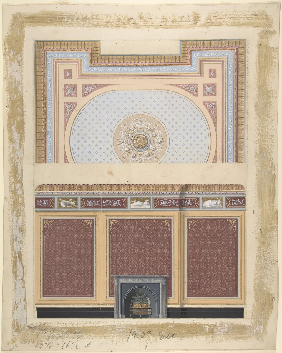 Design for Fireplace Wall and Ceiling by anonymous, drawing, 1850-1900