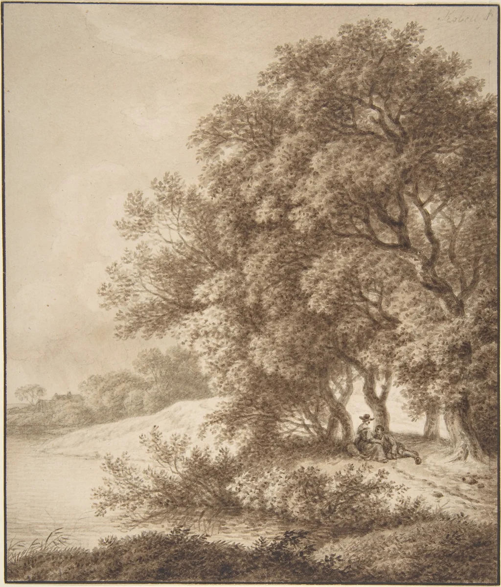 Landscape with Lovers by Ferdinand Kobell, drawing, 1740-1799