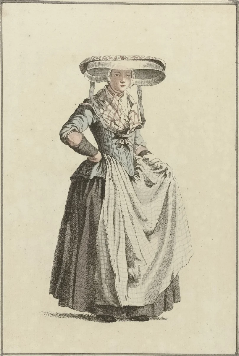 Vrouw met brede hoed by Mathias de Sallieth, print, 1772-1791