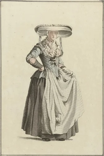 Vrouw met brede hoed by Mathias de Sallieth, print, 1772-1791