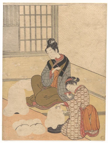 Evening Snow on the Nurioke, from the series Eight Parlor Views by Suzuki Harunobu (鈴木春信), print, 1756-1776